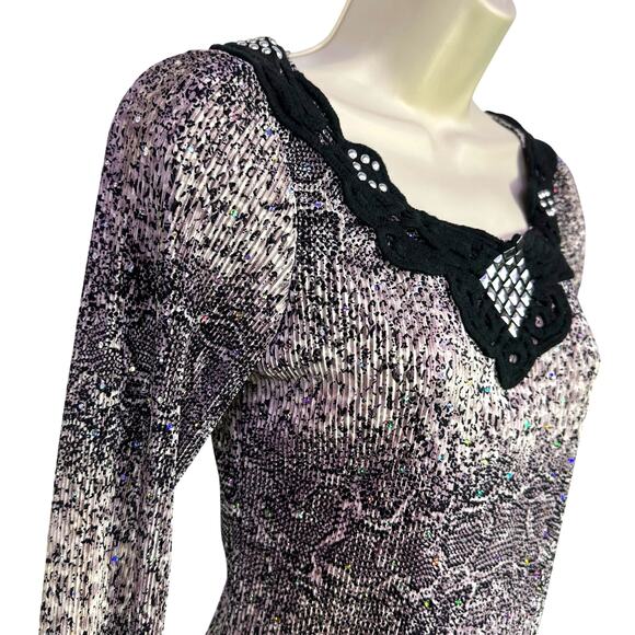 Vintage y2k small women snakeskin black babydoll rhinestone glam whimsygoth lace - Picture 4 of 10